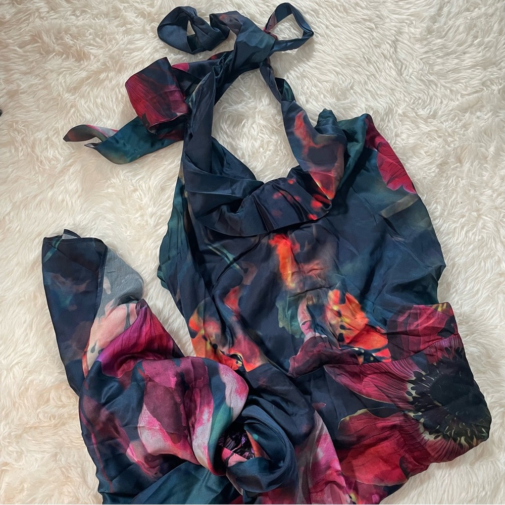 Vibrant Floral Satin, Flowy Maxi Dress - XXL - Picture 3 of 6